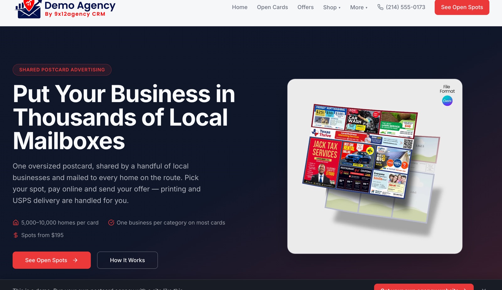 The demo agency's homepage on a laptop